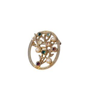 Vintage Sarah Coventry Brooch Pin Gold Tone Floral Branch Themed
